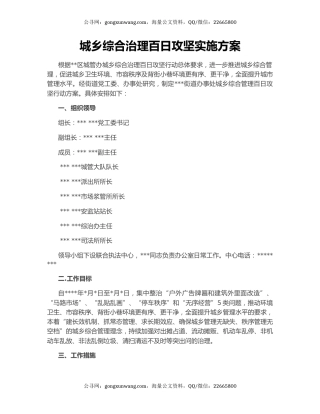 城乡综合治理百日攻坚实施方案