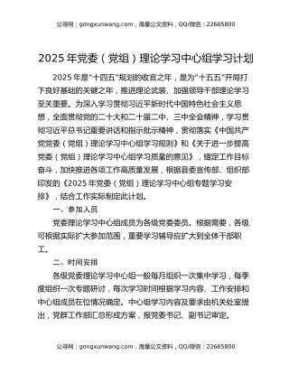 2025年党委（党组）理论学习中心组学习计划