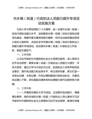 市乡镇（街道）行政执法人员能力提升专项活动实施方案