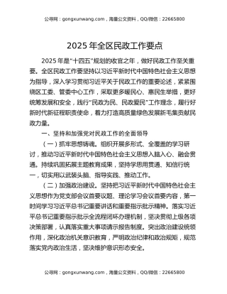 2025年全区民政工作要点