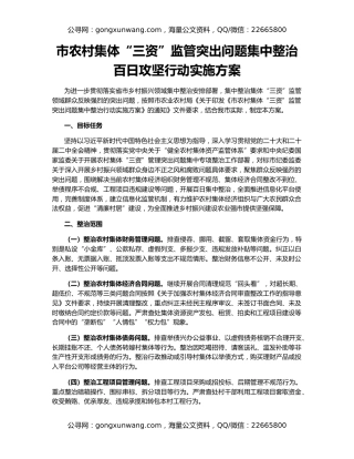 市农村集体“三资”监管突出问题集中整治百日攻坚行动实施方案