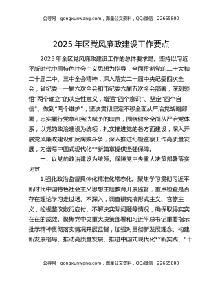 2025年区党风廉政建设工作要点