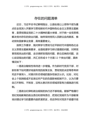 存在的问题清单