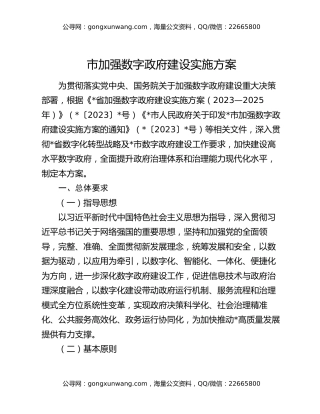 市加强数字政府建设实施方案