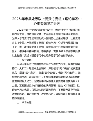 2025年市县处级以上党委（党组）理论学习中心组专题学习计划