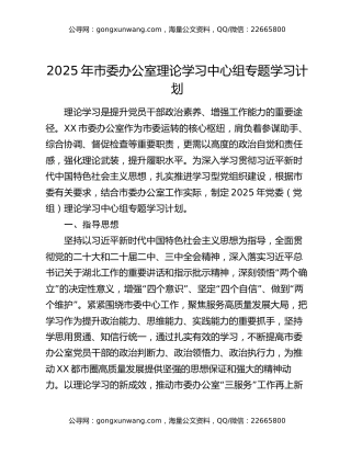 2025年市委办公室理论学习中心组专题学习计划