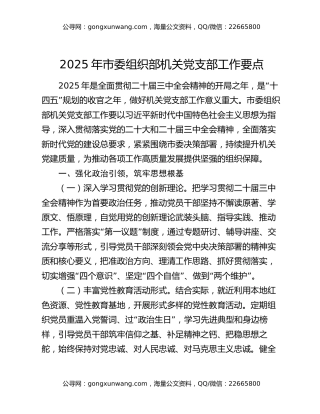 2025年市委组织部机关党支部工作要点