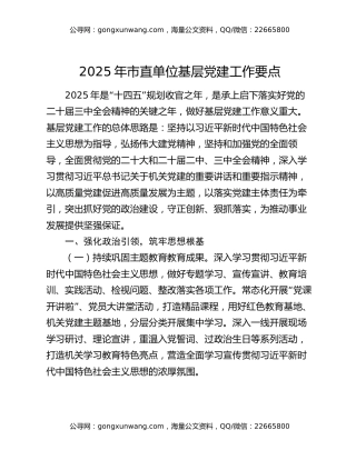 2025年市直单位基层党建工作要点