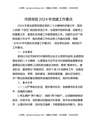 市局党组2024年党建工作要点
