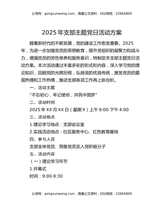 2025年支部主题党日活动方案