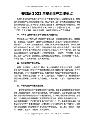 安监局2022年安全生产工作要点