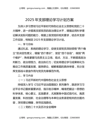 2025年支部理论学习计划方案