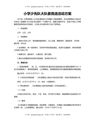 小学少先队大队委竞选活动方案