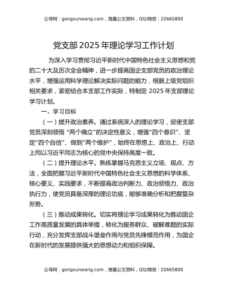 党支部2025年理论学习工作计划