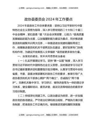 政协县委员会2024年工作要点