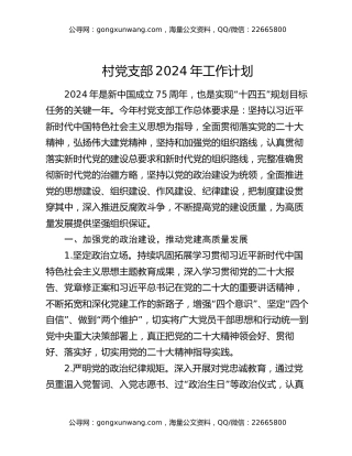 村党支部2024年工作计划