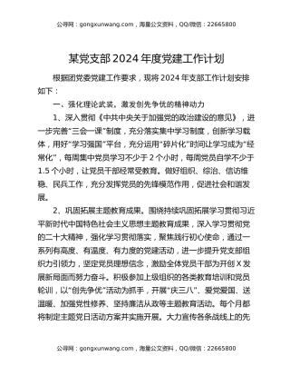 某党支部2024年度党建工作计划