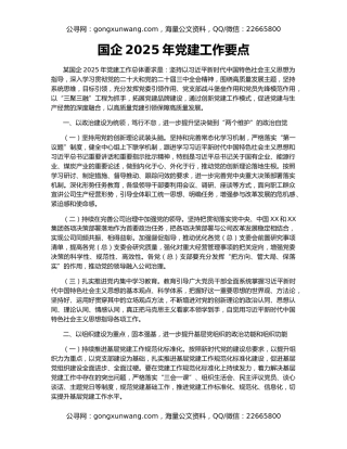 国企2025年党建工作要点
