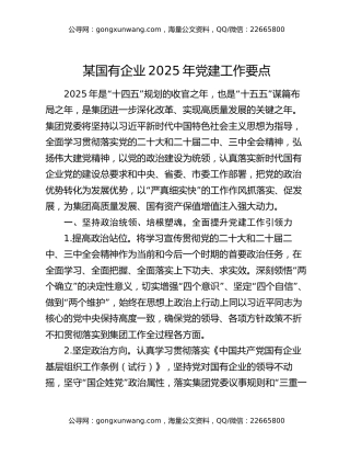 某国有企业2025年党建工作要点