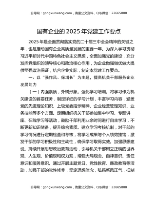 国有企业的2025年党建工作要点
