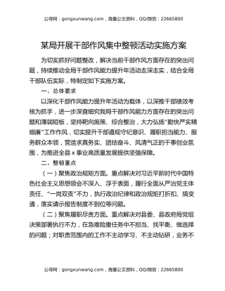 某局开展干部作风集中整顿活动实施方案