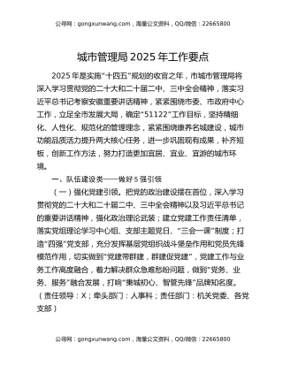 城市管理局2025年工作要点