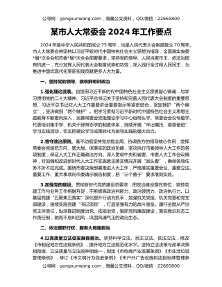 某市人大常委会2024年工作要点