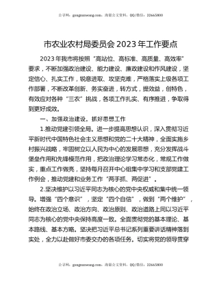 市农业农村局委员会2023年工作要点