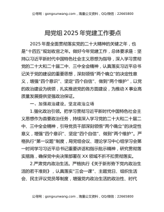 局党组2025年党建工作要点