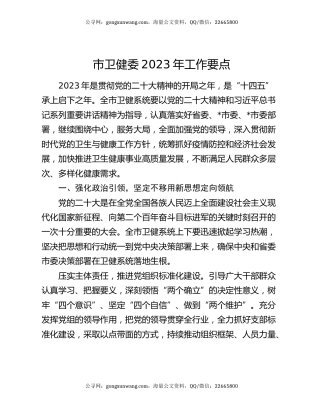市卫健委2023年工作要点
