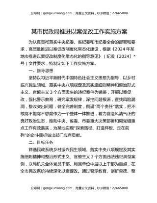 某市民政局推进以案促改工作实施方案