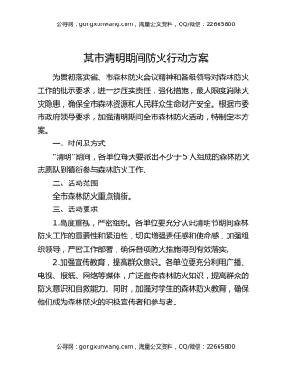 某市清明期间防火行动方案