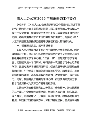 市人大办公室2025年意识形态工作要点