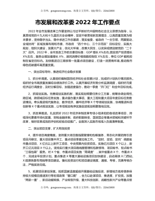 市发展和改革委2022年工作要点