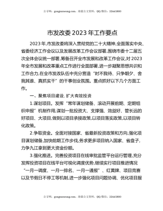 市发改委2023年工作要点