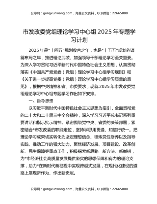 市发改委党组理论学习中心组2025年专题学习计划