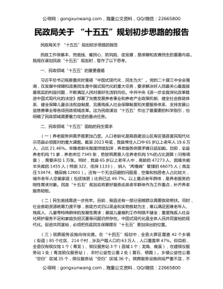 民政局关于 “十五五”规划初步思路的报告