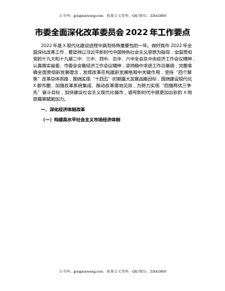 市委全面深化改革委员会2022年工作要点