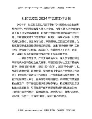 社区党支部2024年党建工作计划