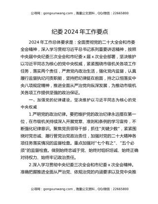 纪委2024年工作要点