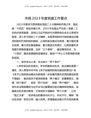市局2023年度党建工作要点