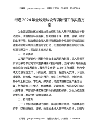 街道2024年全域无垃圾专项治理工作实施方案