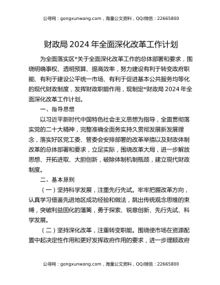 财政局2024年全面深化改革工作计划
