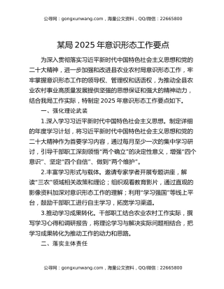 某局2025年意识形态工作要点