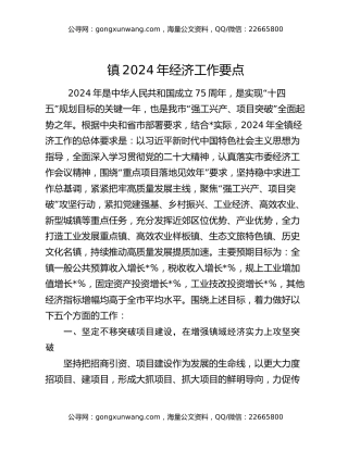 镇2024年经济工作要点