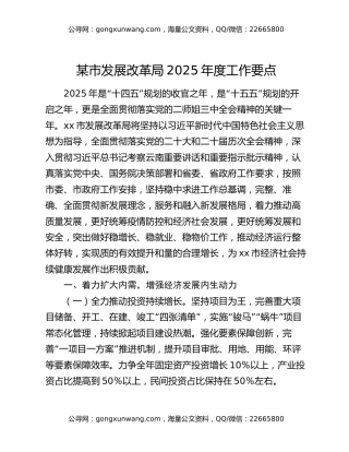 某市发展改革局2025年度工作要点