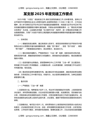 某支部2025年度党建工作要点