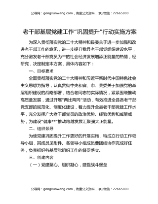 老干部基层党建工作“巩固提升”行动实施方案