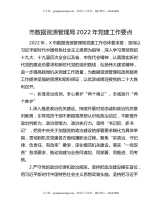市数据资源管理局2022年党建工作要点