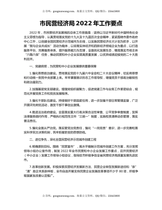 市民营经济局2022年工作要点